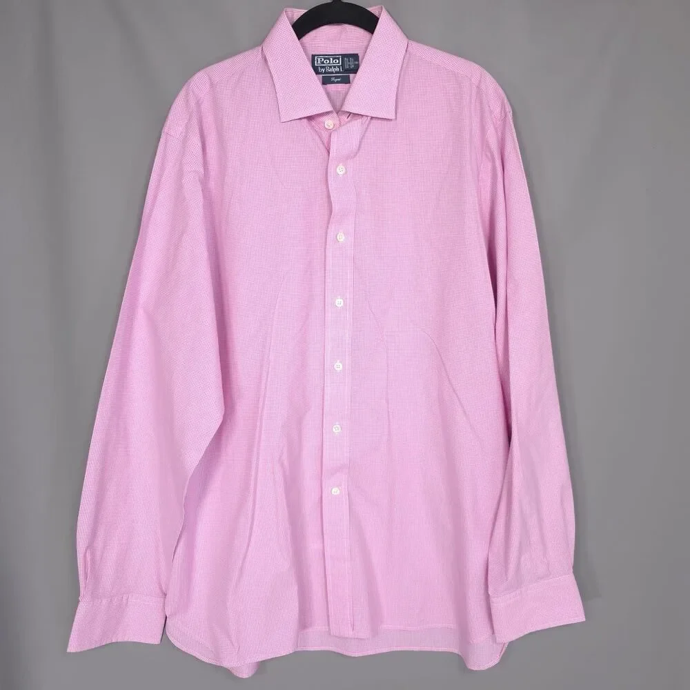 POLO RALPH LAUREN Regent Men’s Shirt 17 / 43 Pink Gingham‎ Check Cotton Vintage
